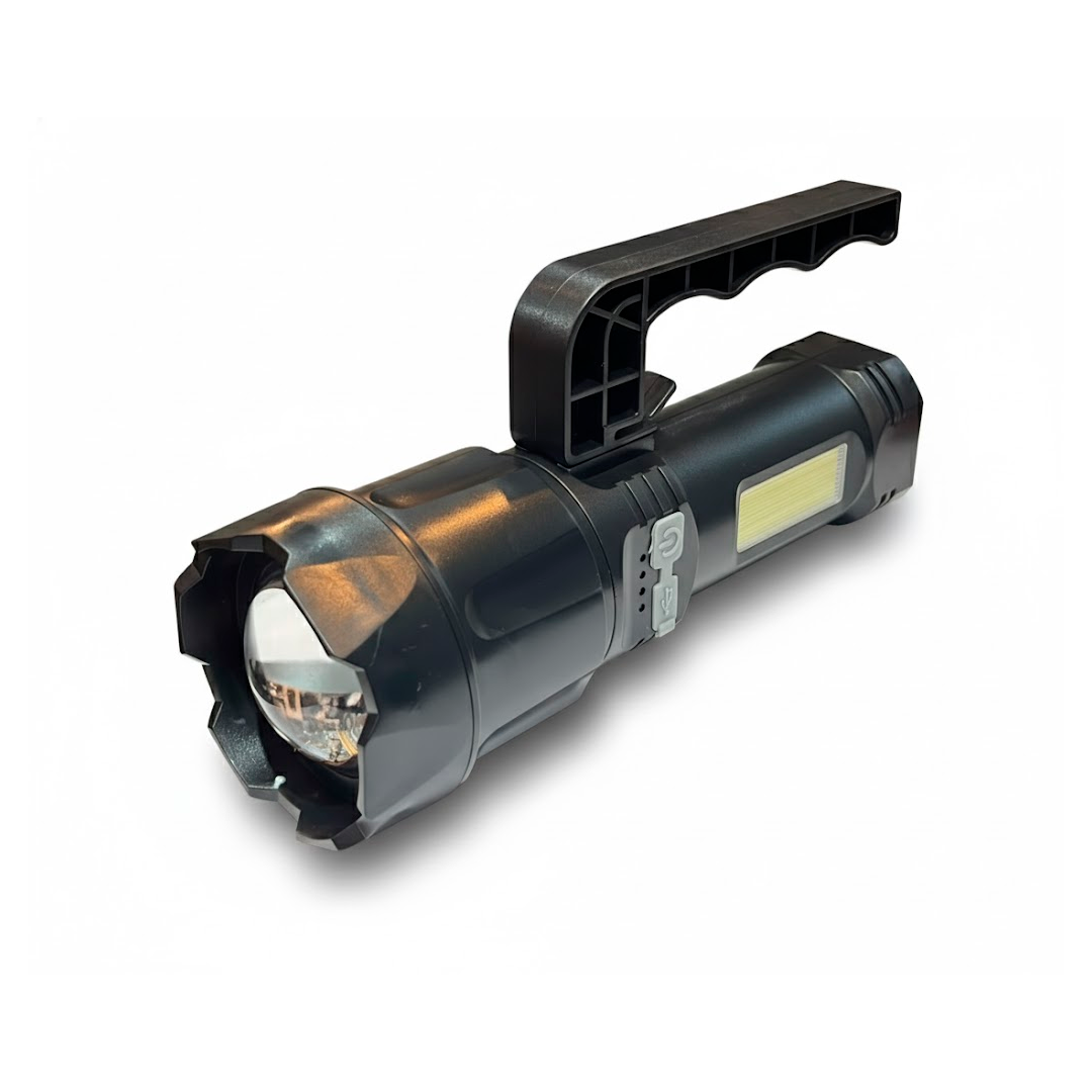 LINTERNA DE MANO CARGA USB CON LUZ LATERAL Y BALIZA JA2411