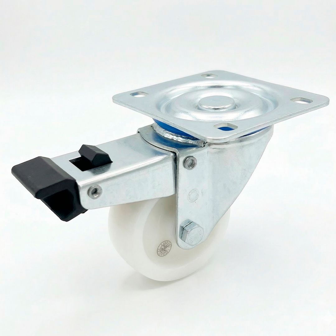RUEDA NYLON GIRATORIA 100mm CON FRENO